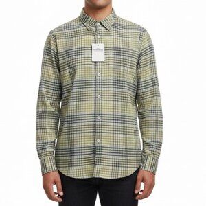 Original Chambray Mens Yellow Green Cotton Plaid Long Sleeve Shirt Size L - New
